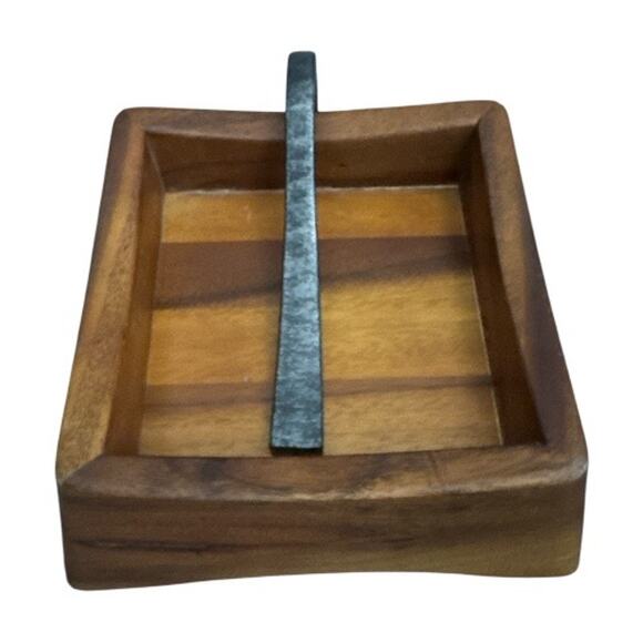 Name Acacia Wood Solid Napkin Holder with Alloy Topper
